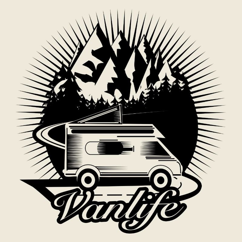 Camper unterwegs mit Van Life Typografie