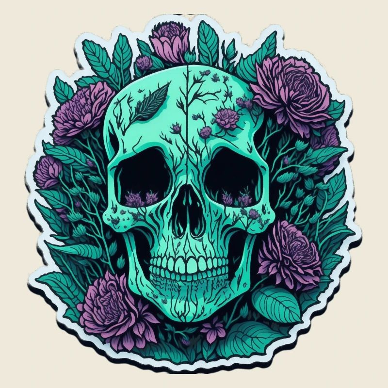 Totenkopf mit lila Blumen