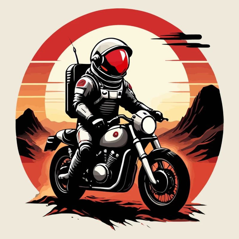 Astronaute faisant la course sur Mars à moto