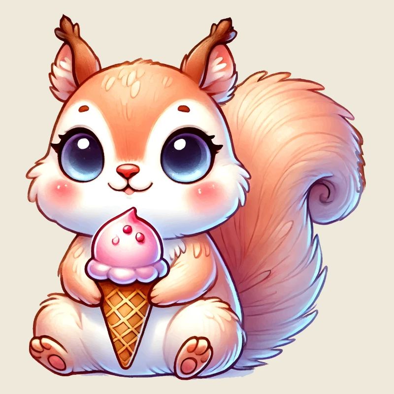 The cute squirrel enjoys a colorful ice cream