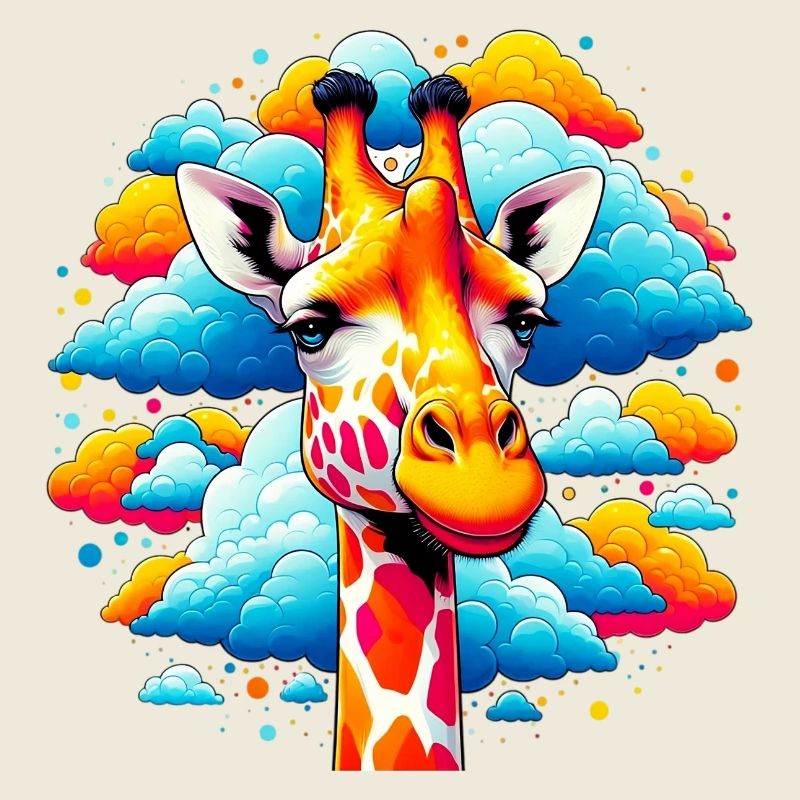 Giraffe with head in cloud clouds