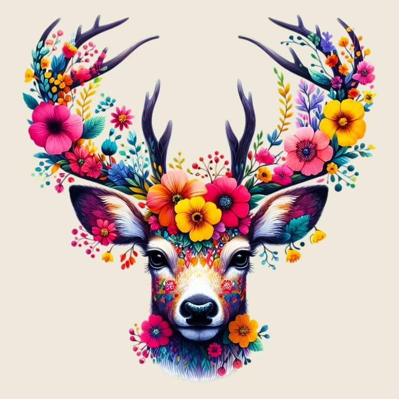Cerf décoré de fleurs