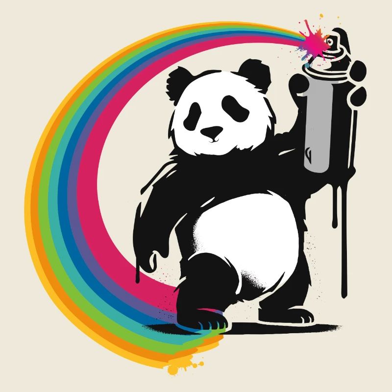 Panda im Stencil-Stil, der eine Sprühdose hält
