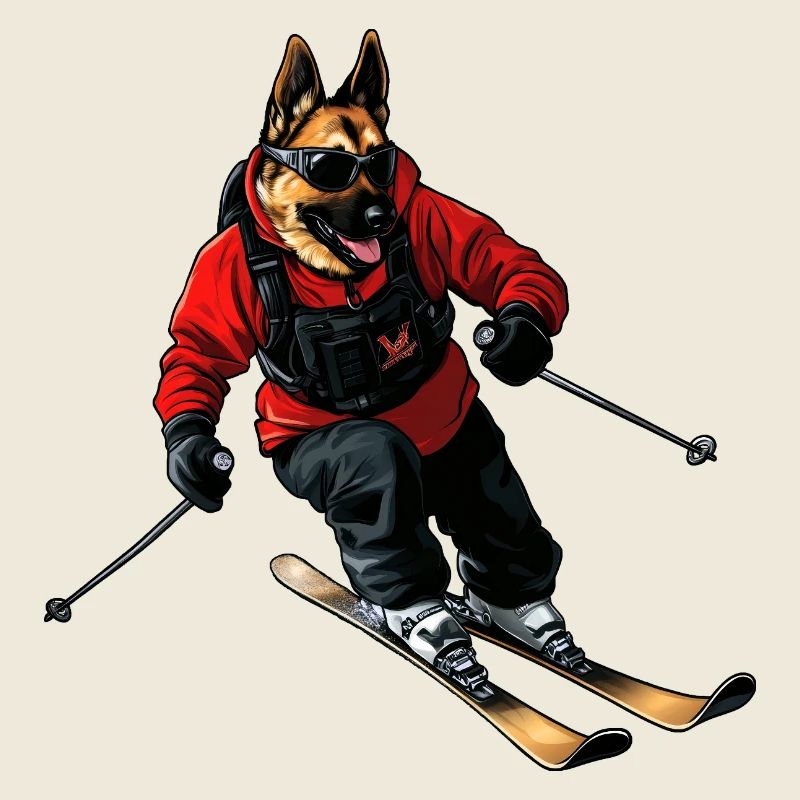 Skifahrer Schäferhund