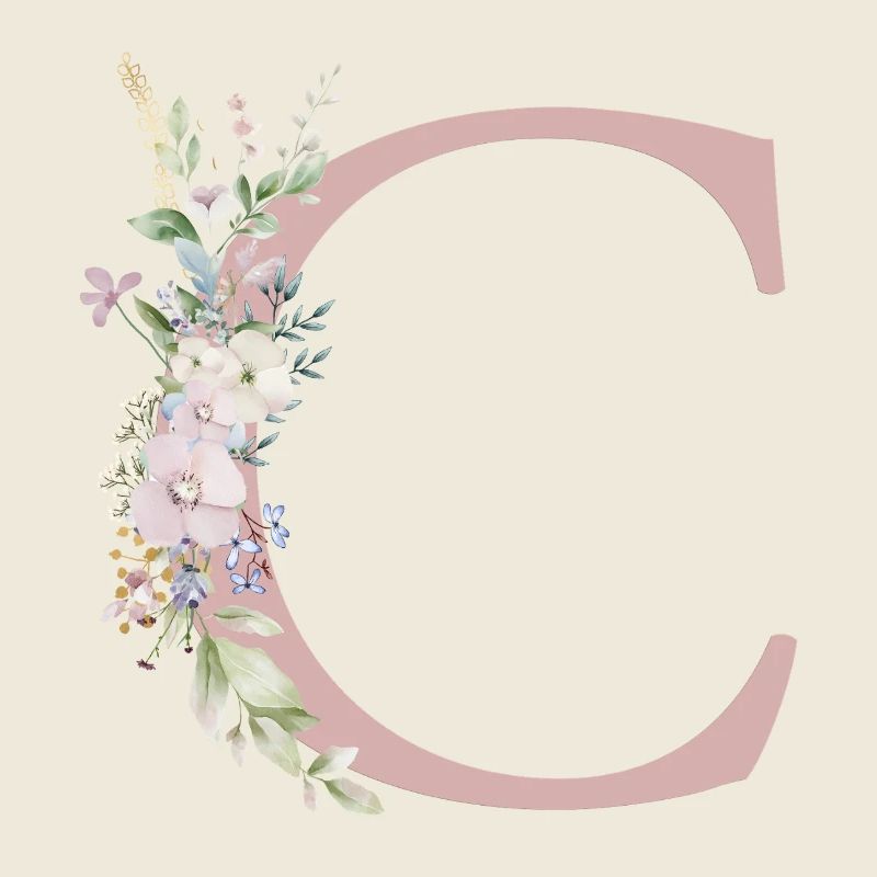C Monogramme, Floral, Personnalisable
