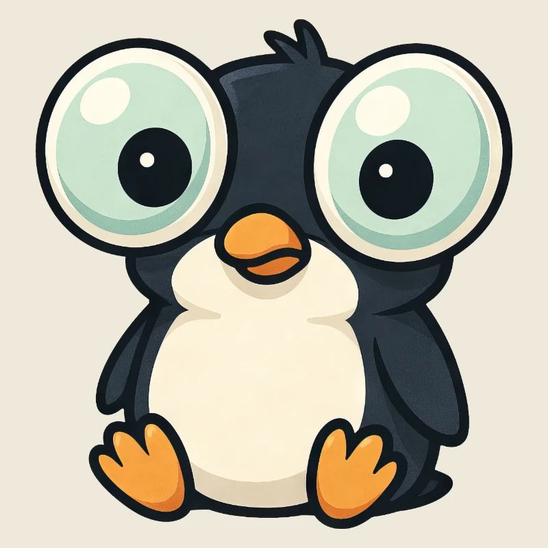 Mignon pingouin dessin animé Grands yeux Drôle Excentrique