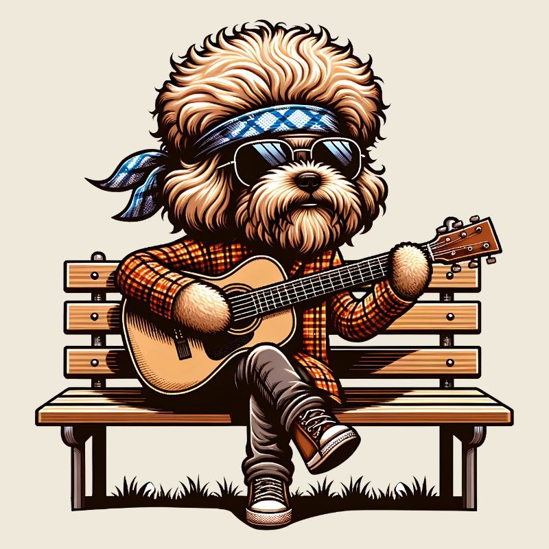 Guitar Playing Dog Hippie Rocker Style