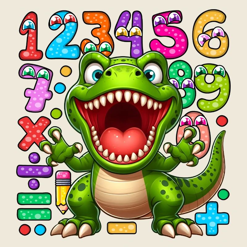 Verspieltes Dinosaurier- und Zahlenmusterdesign