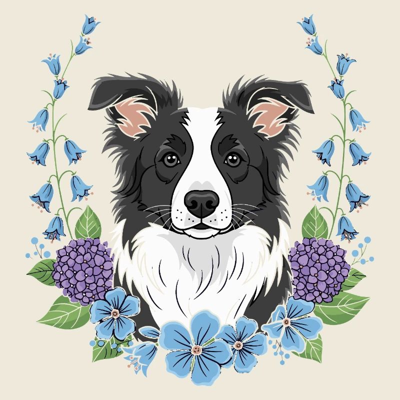 Süßer Border Collie mit floralem Rahmen