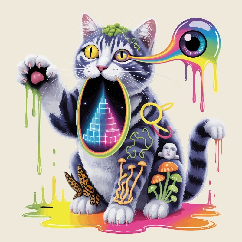 Chat Psychédélique Surréaliste Art Design