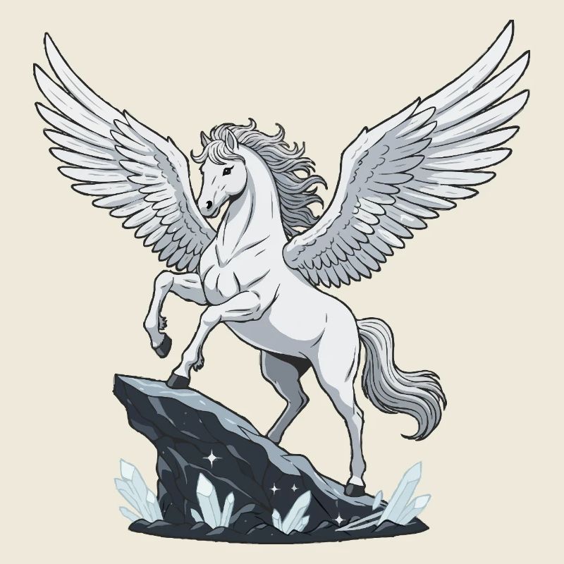 Weißer Pegasus auf Kristallfelsen