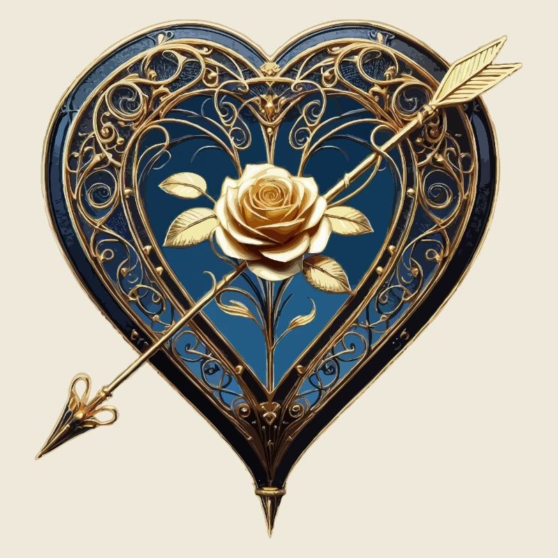 coeur en filigrane avec rose et flèche