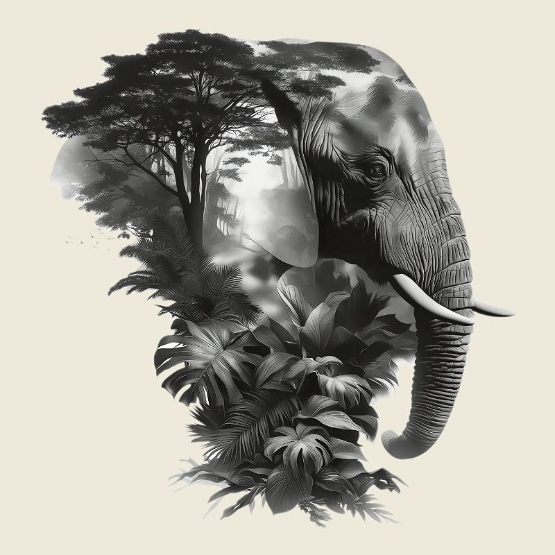 Éléphant Jungle Silhouette Double