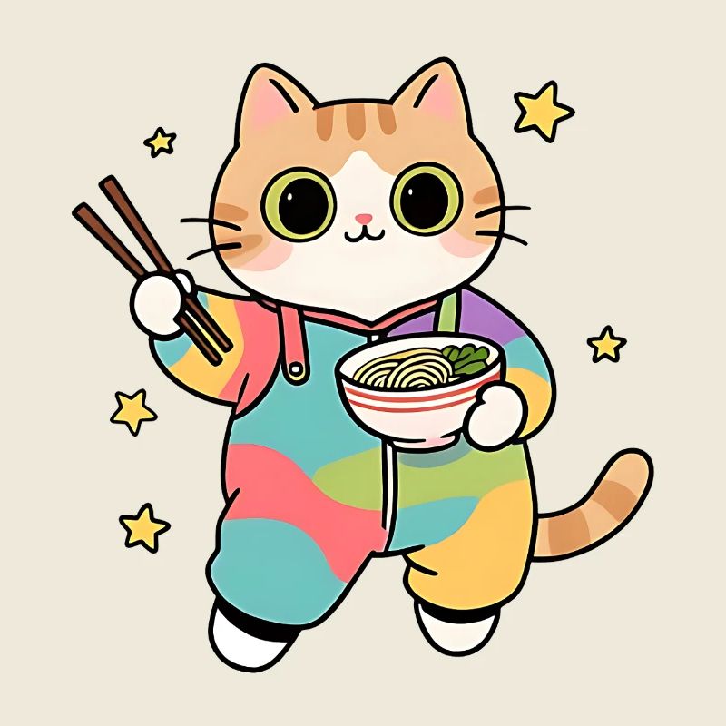 Cat Ramen Colorful Kimono