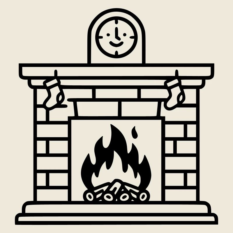 Cozy Christmas fireplace with fire