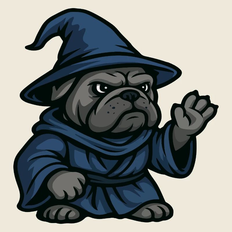 Sorcier bouledogue lançant un sort dans l’art de la robe bleue