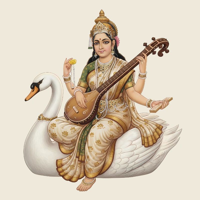 Saraswati au cygne avec du luth