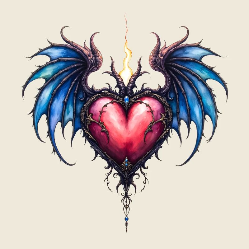 Cœur aux ailes de feu bleues