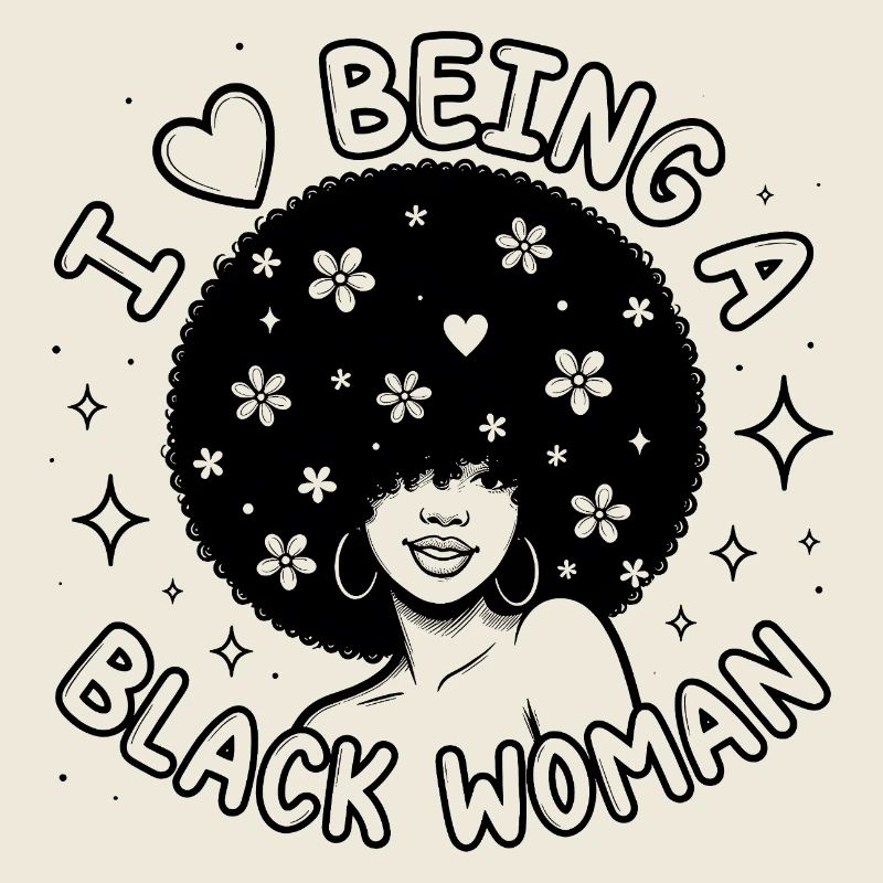 Femme noire Pride Fleur Afro Cœur Design