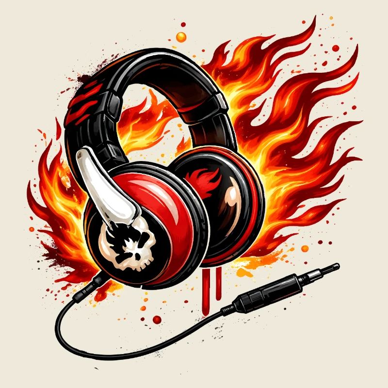 Flame Headphone Skull Design