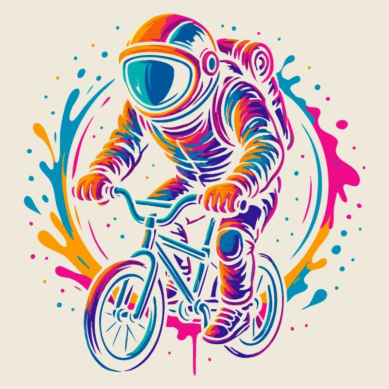 Astronaute néon à vélo, VTT, VTT