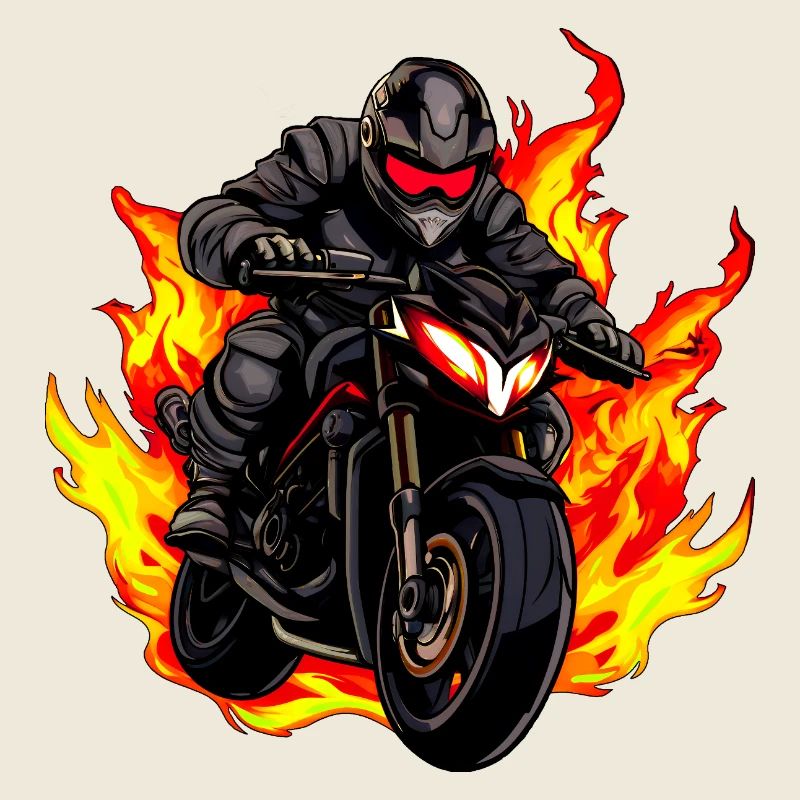 Motorradfahrer mit Flammen