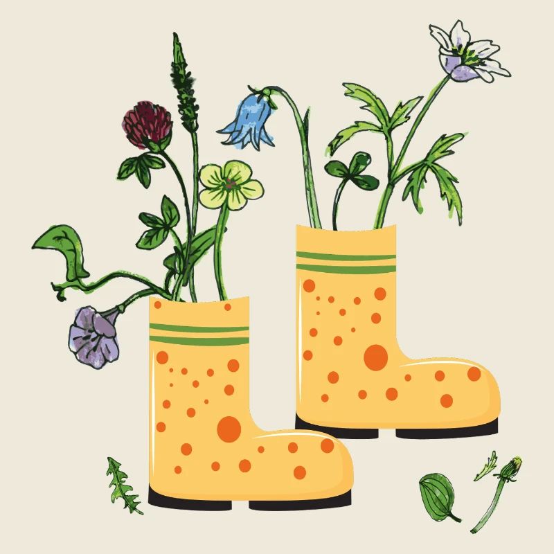 Bottes de jardin avec des fleurs sauvages
