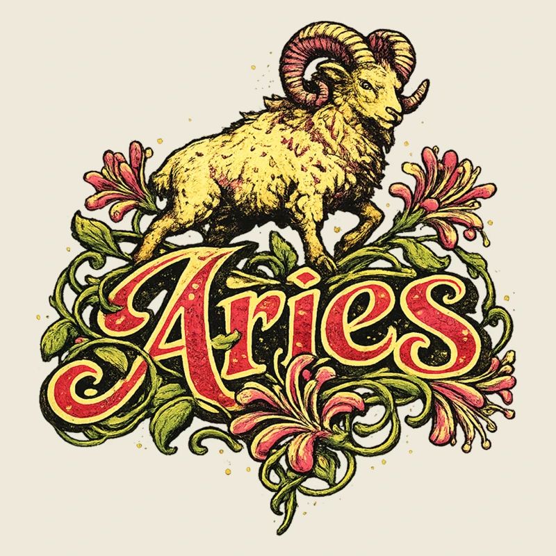 Aries Ram Floral Crest