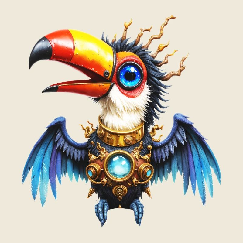 Toucan steampunk avec gemmes et engrenages