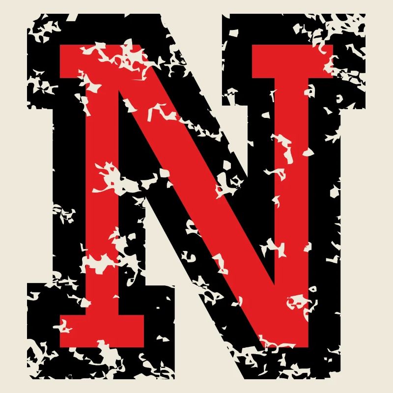 Letter N (Distressed) two-color Black/Red