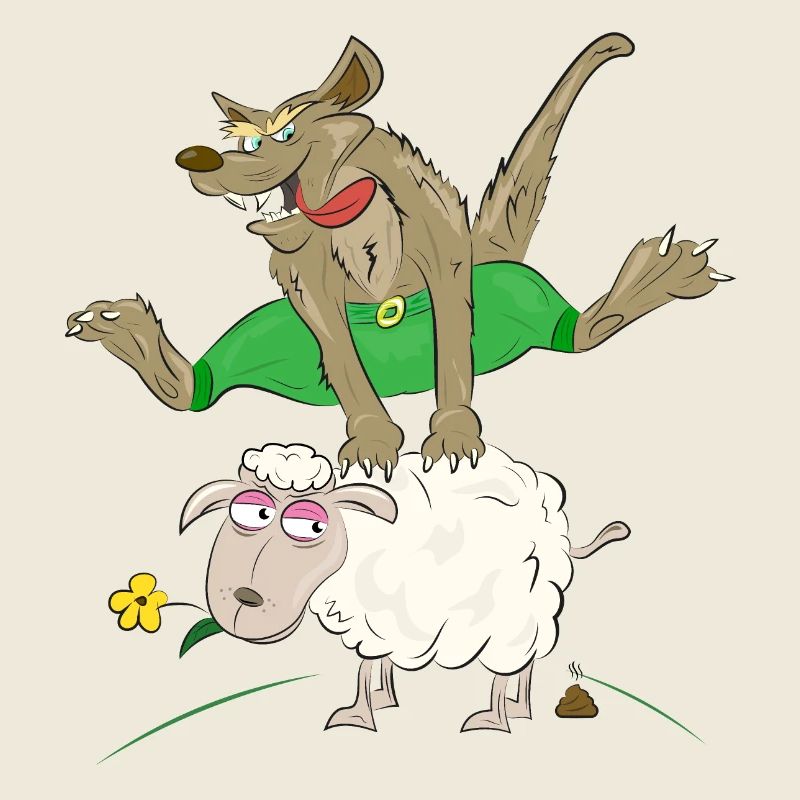 wolf jumps over the sheep - wolf with sheep
