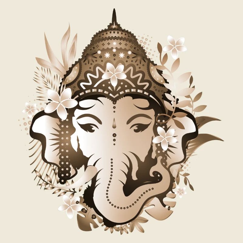 Elefanten Gott Ganesha mit Blüten mit Sepia-Effekt