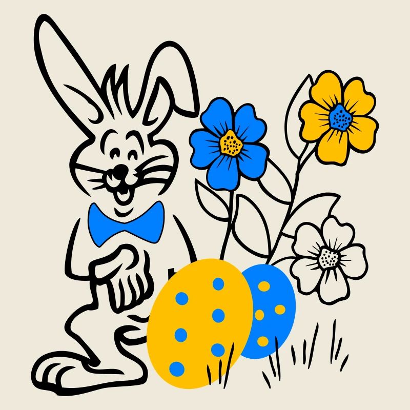 Lapin avec des œufs et des fleurs de Pâques