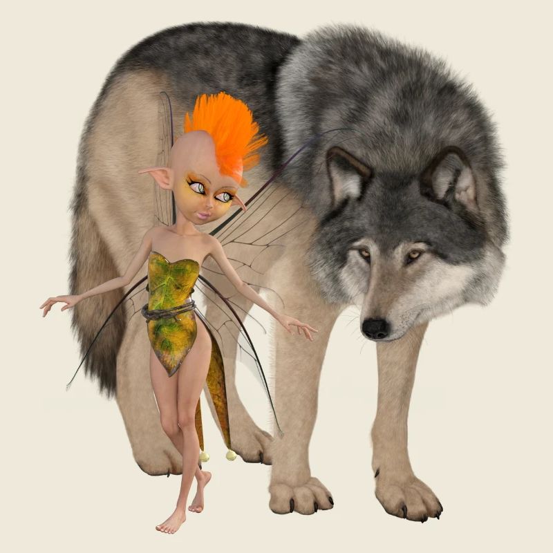 Zwei ungleiche Freunde: die Fee und der Wolf;