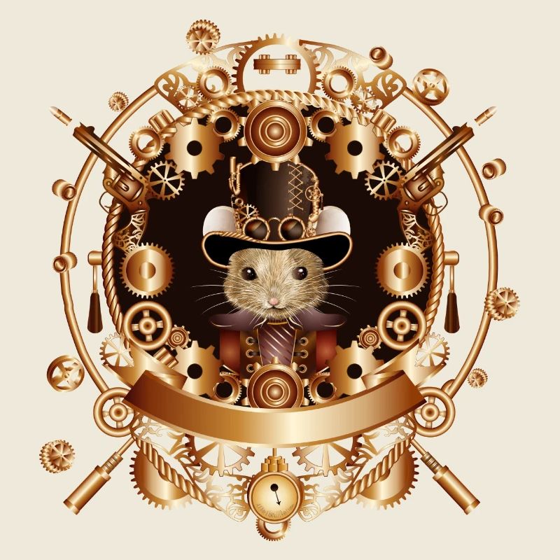 Souris steampunk avec chapeau haut de forme antique dans le cadre