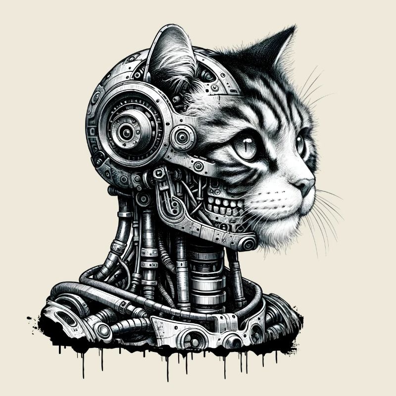 Cat's head designed as a robot in retro look