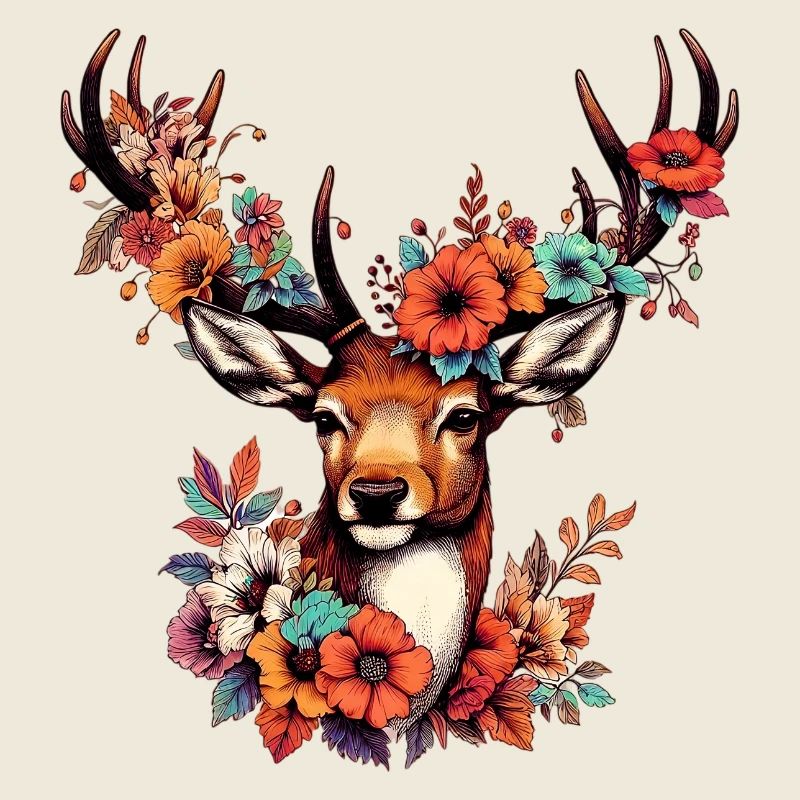 Hirsch mit Blumen