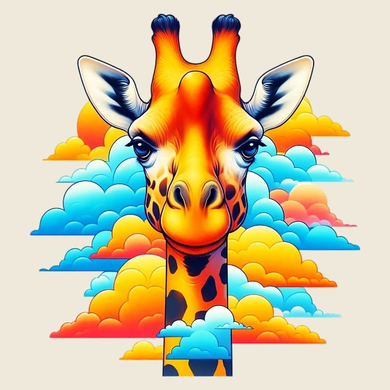 Giraffe with head in cloud clouds