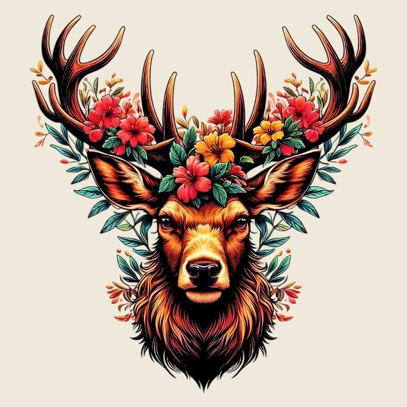 Cerf avec des fleurs