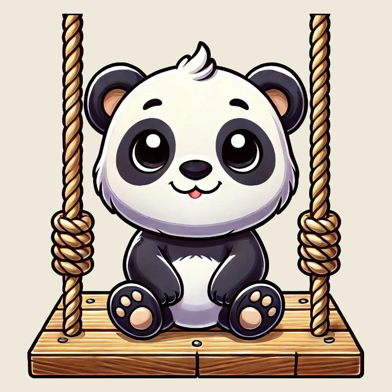 Mignon panda de dessin animé sur l’aire de jeux de balançoire