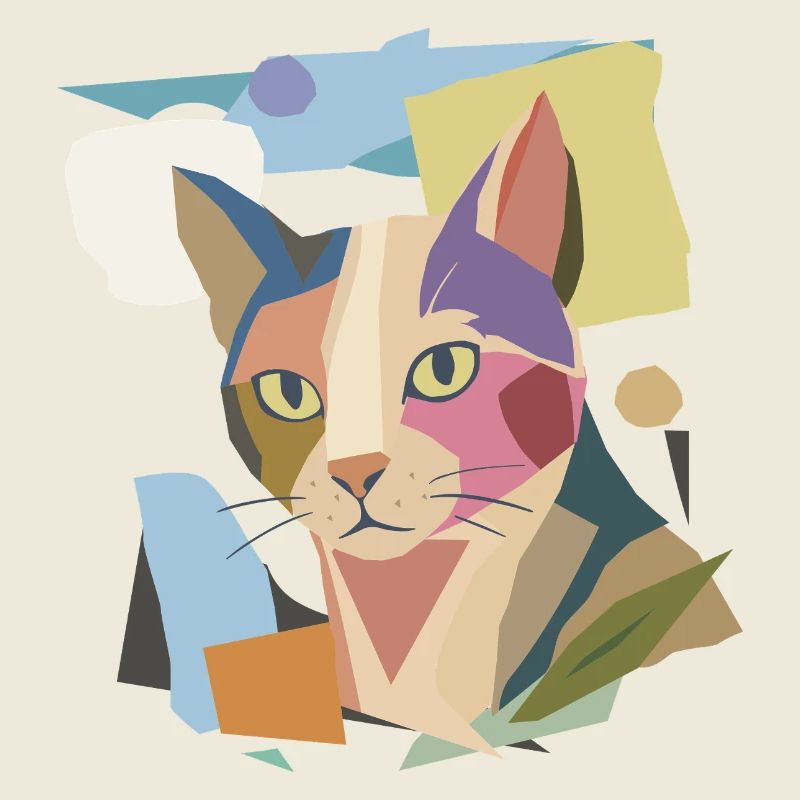 Abstract cat in modern color block design