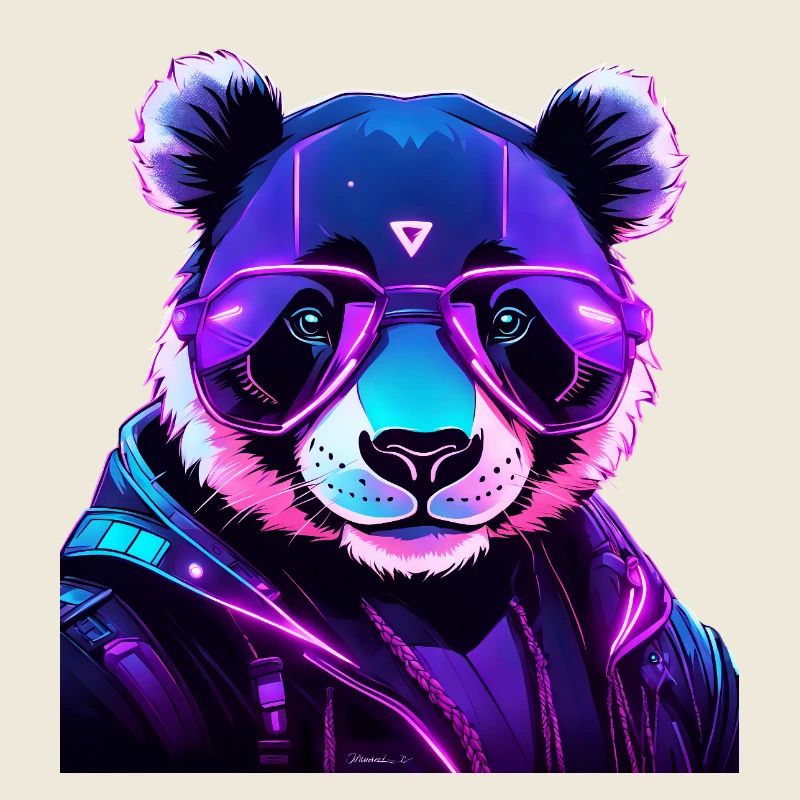 Cyberpunk Panda mit Neonbrille