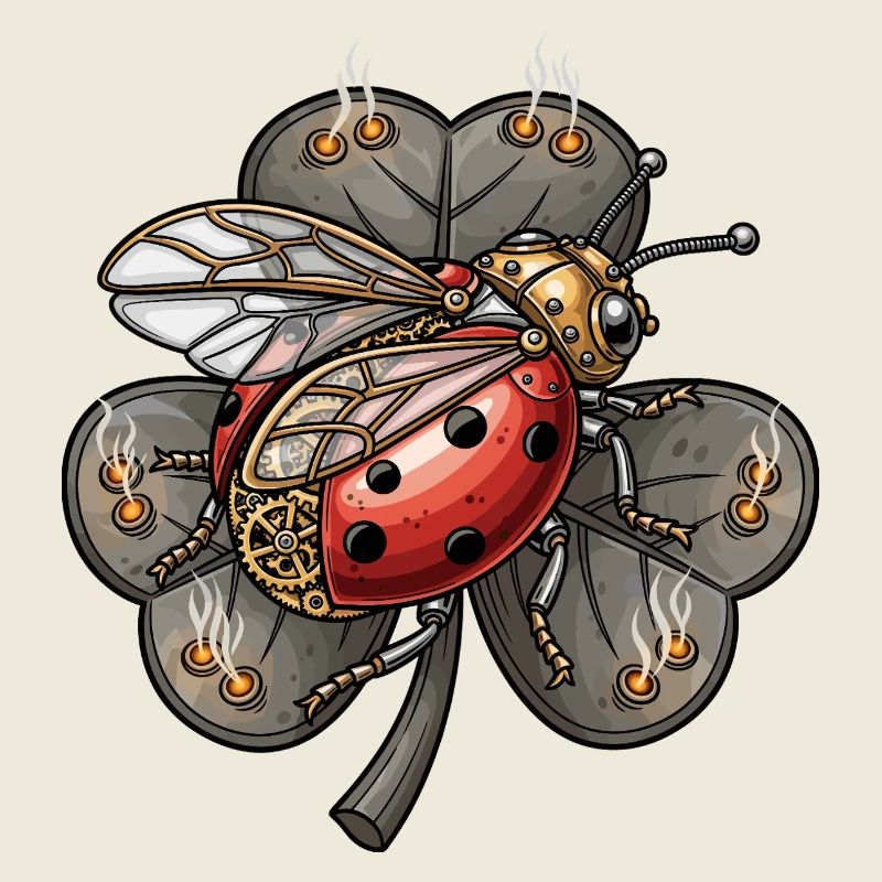 Coccinelle steampunk sur trèfle