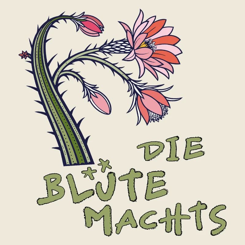Kaktus mit Blüte und Spruch