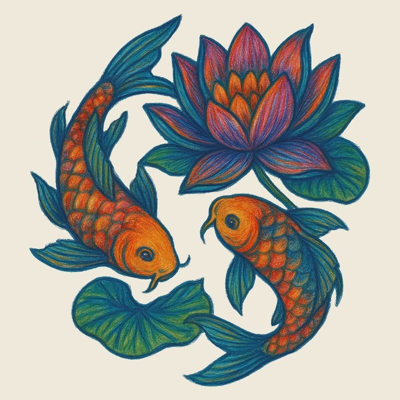 Vibrant Koi and Lotus Water Scene