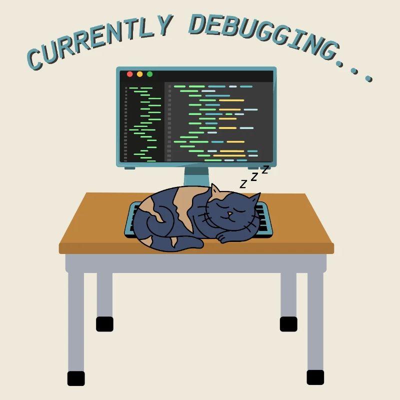 Katze beim Debuggen am Monitor