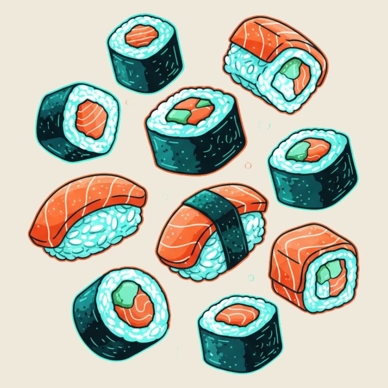Sushi Muster Cartoon Set
