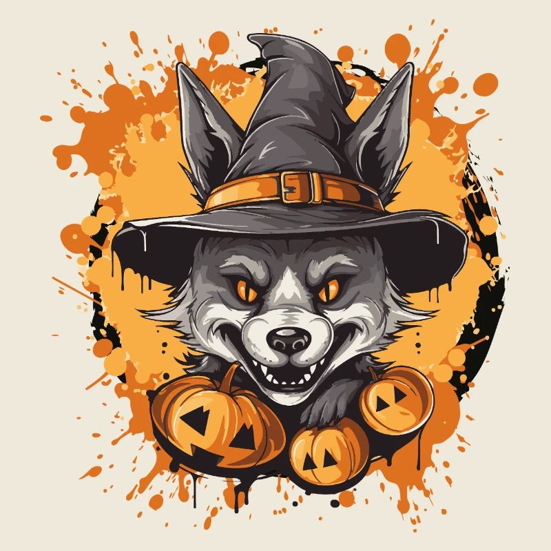 Loup d’Halloween avec chapeau de sorcière