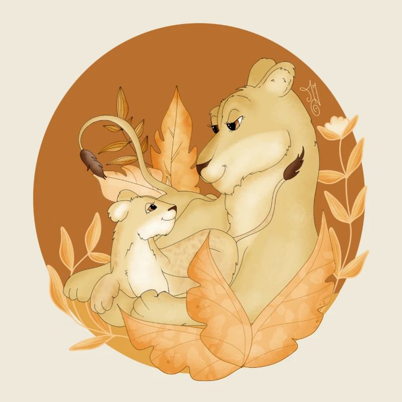 Lioness and lion cub