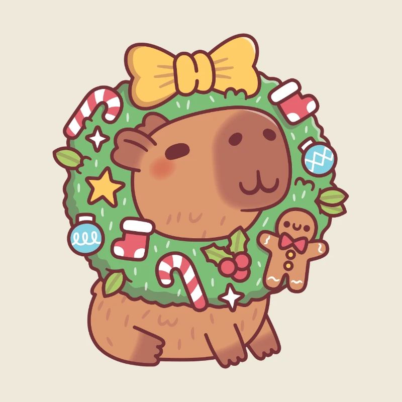 Un capybara mignon avec une couronne de Noël drôle